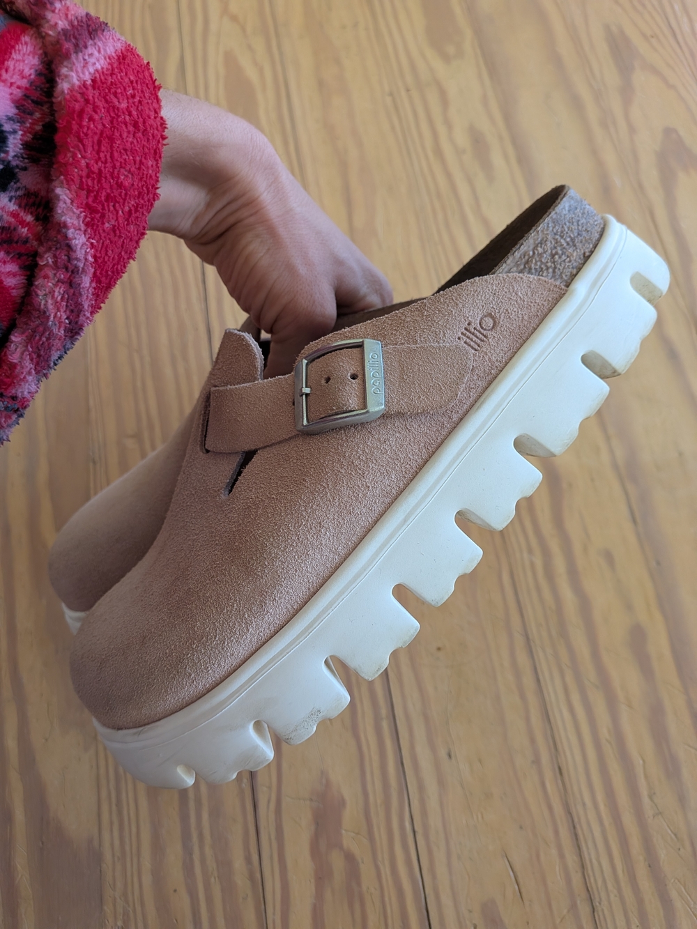 Papillio Women's Suede Slip-On Clog in Blush Pink with Chunky White Sole